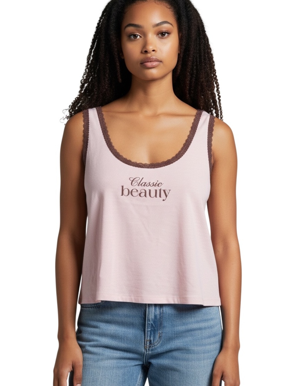torrid Pink Camisole with Brown Lace Trim